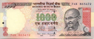 Indien 1000 Rupien Vorderseite